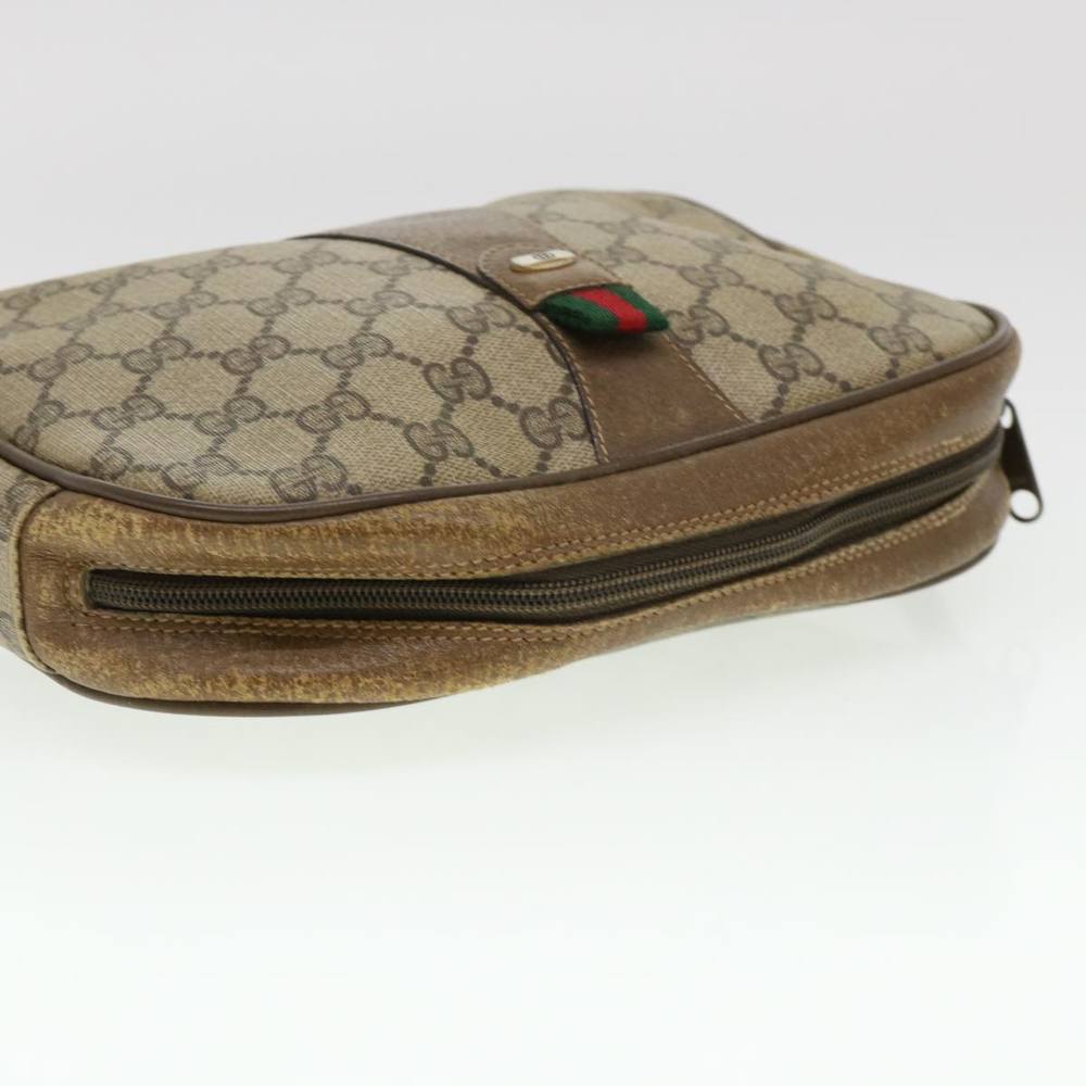 GUCCI GG Canvas Web Sherry Line Clutch Bag Beige Red Green Auth am4114 - Picture 6 of 16